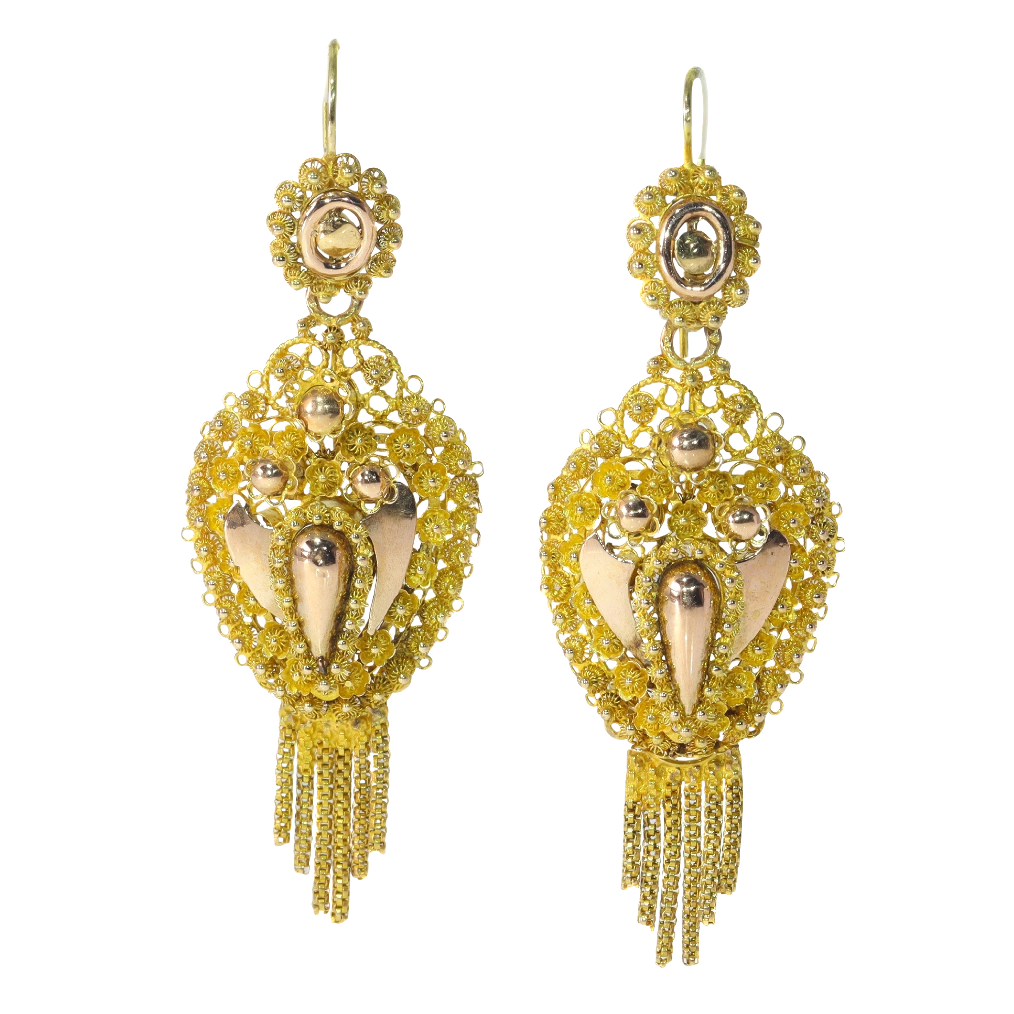 Vintage Antique Dutch 14K gold filigree earrings
